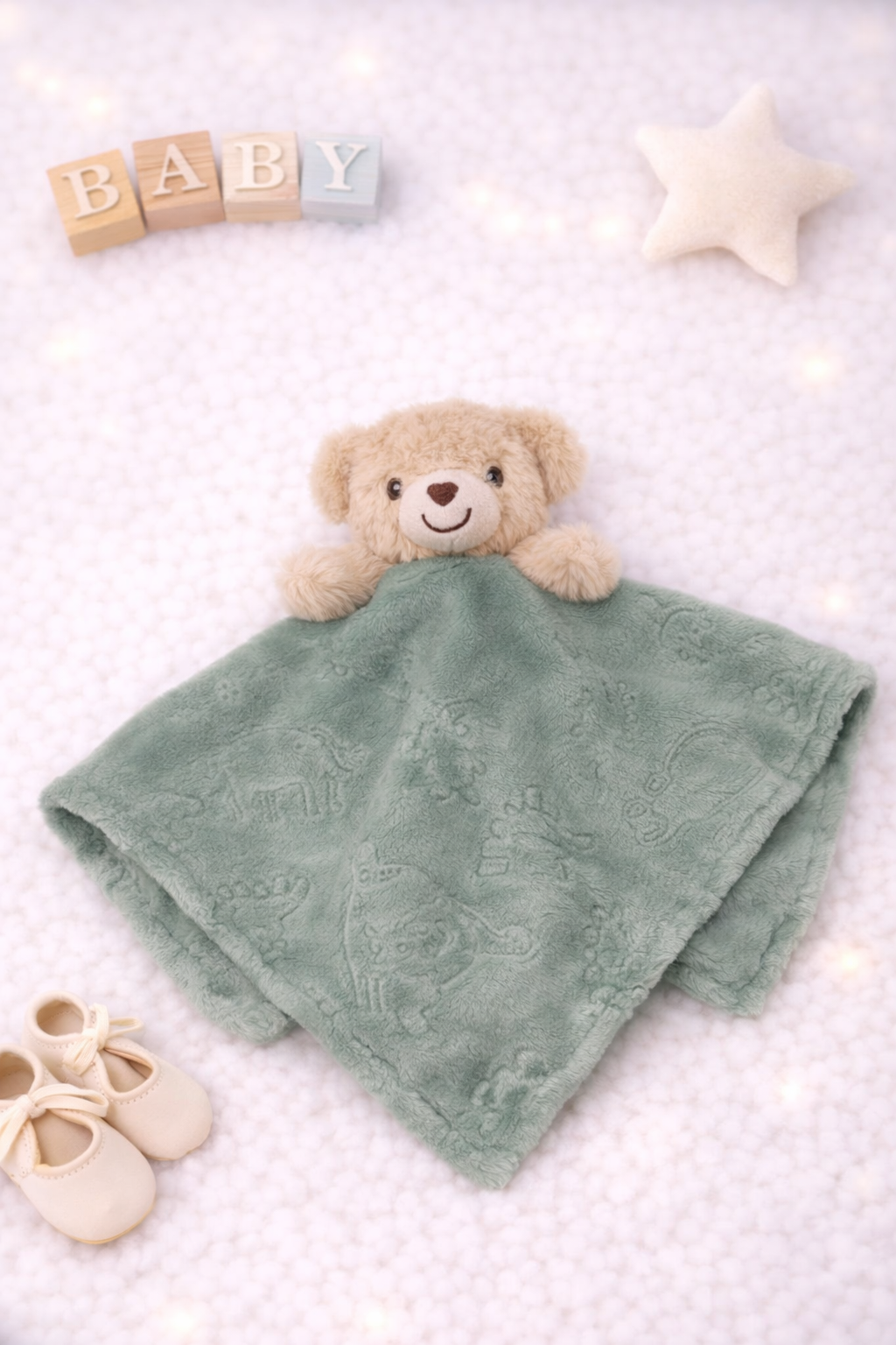 Green and beige bear comforter- blank