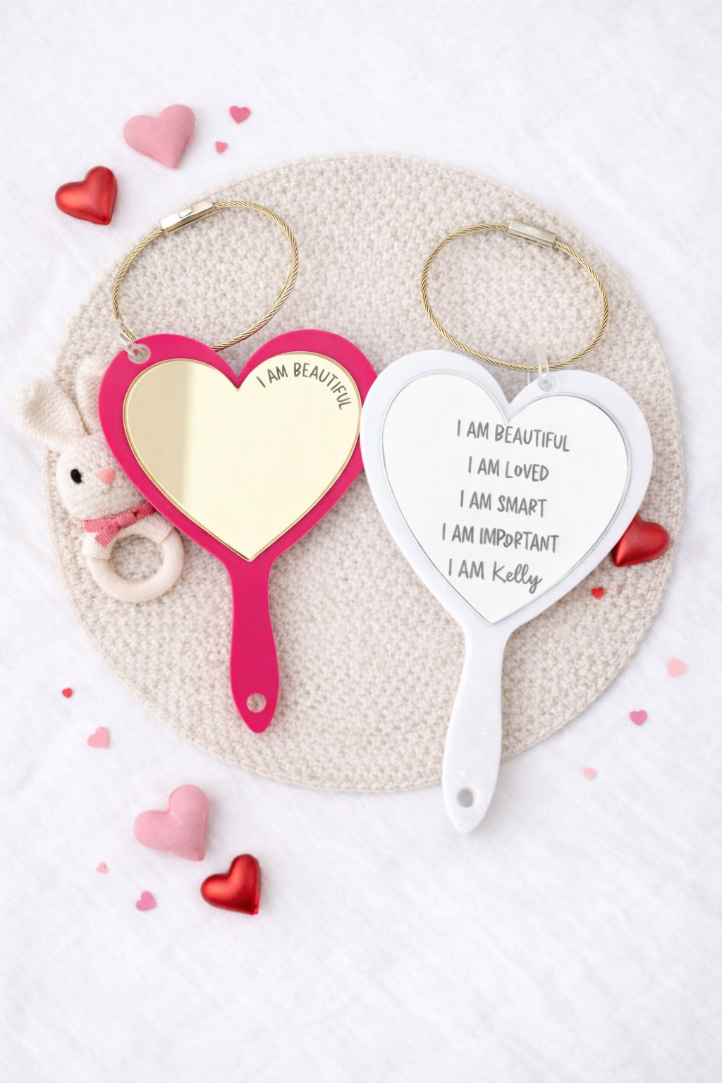 I am beautiful keyring - hot pink