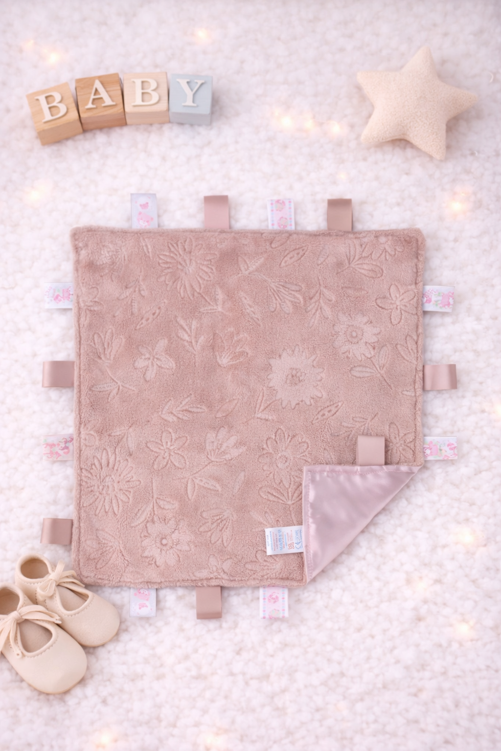 Rose pink flower taggy comforter- blank