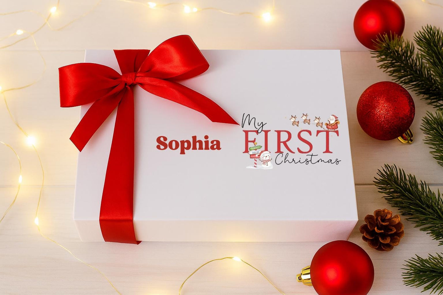 Personalised Large Deep magnetic Gift Box. Christmas gift box, First Christmas box. Babies first Christmas. Christmas Eve box Any name