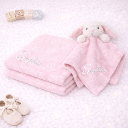 Pale pink rabbit comforter with blanket- personalised