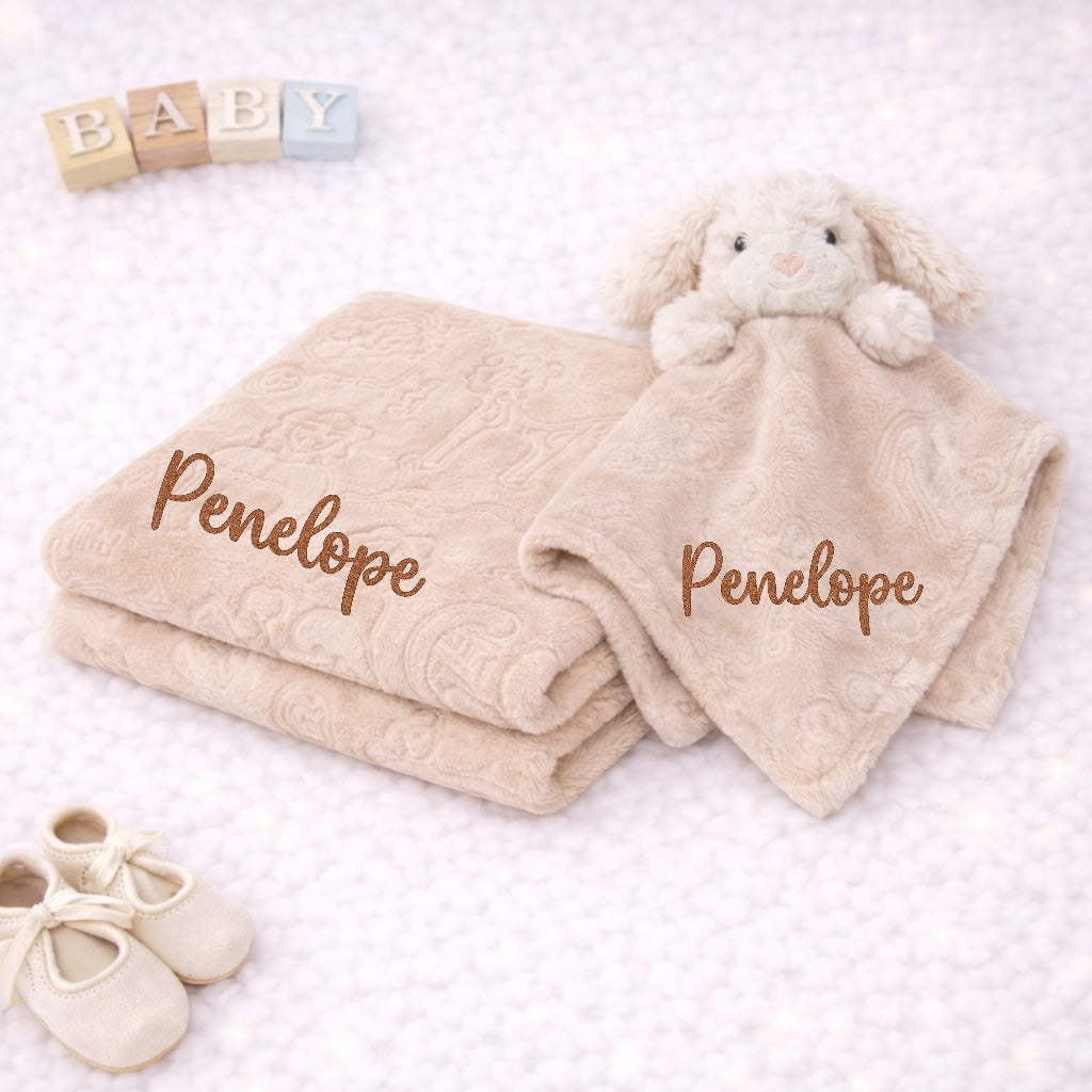 Beige rabbit comforter with blanket- personalised