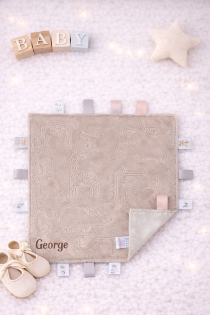 Beige animal taggy comforter- personalised