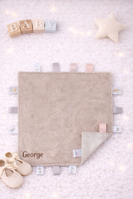 Beige animal taggy comforter- personalised
