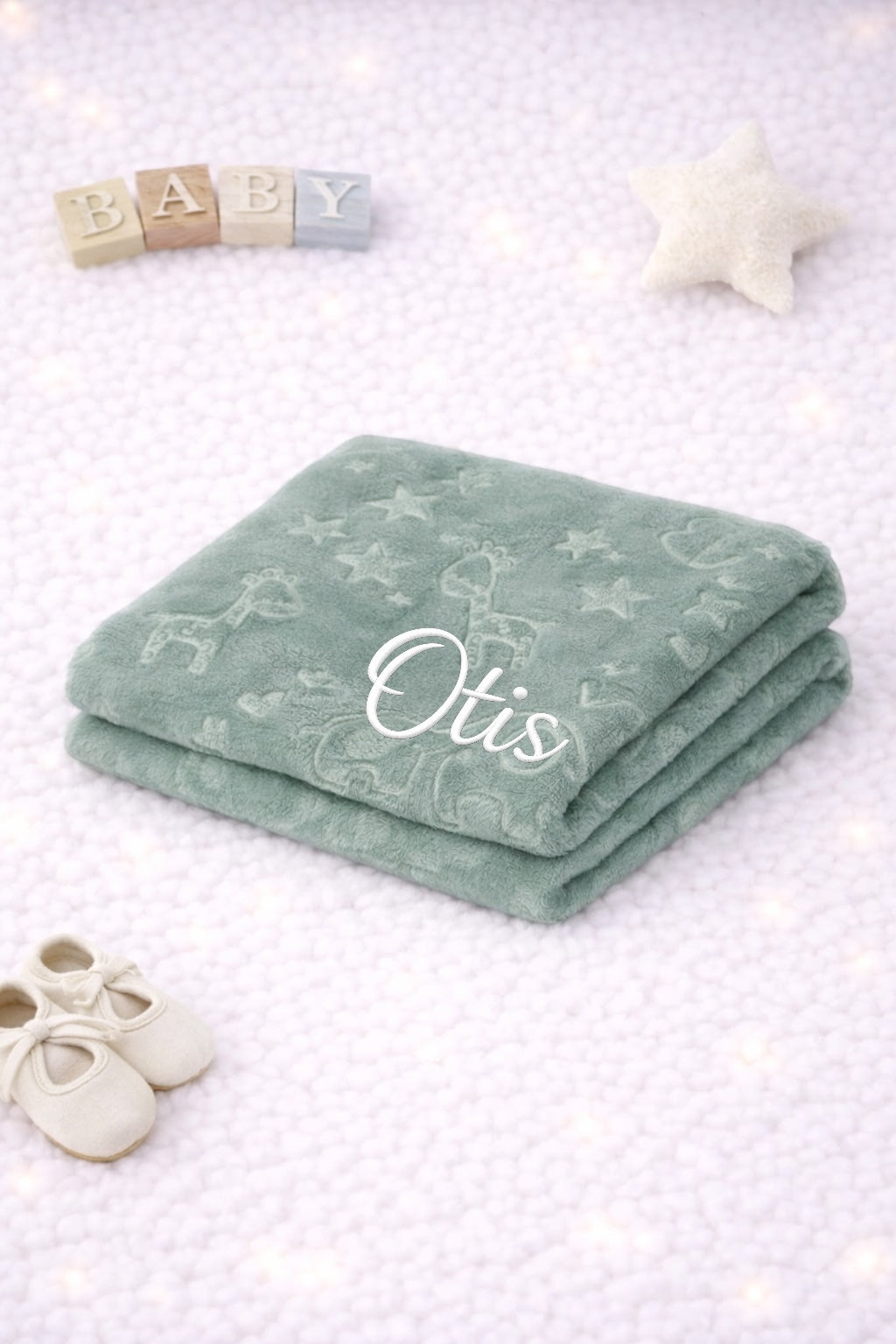 Green and beige bear comforter with blanket- personalised