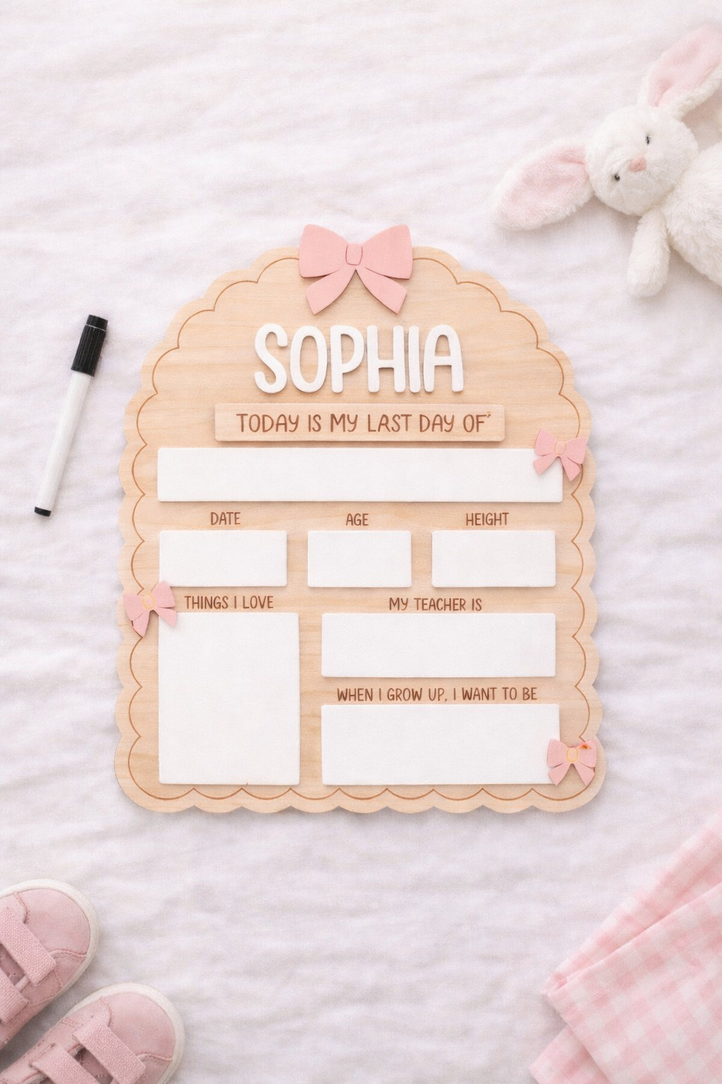 Personalised Reusable First & Last Day of School Memory Board - bows