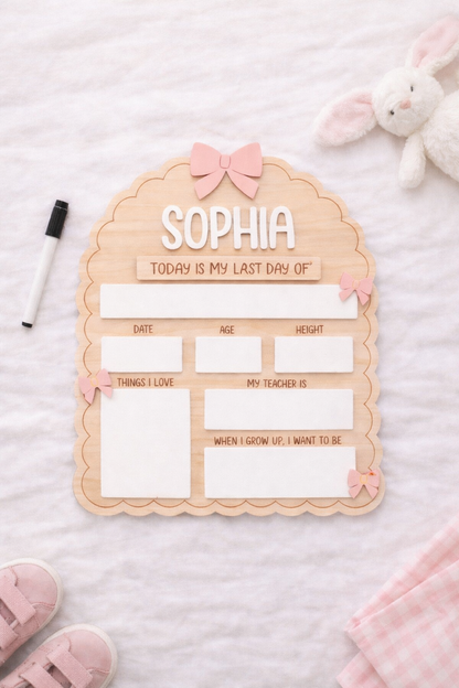 Personalised Reusable First & Last Day of School Memory Board - bows