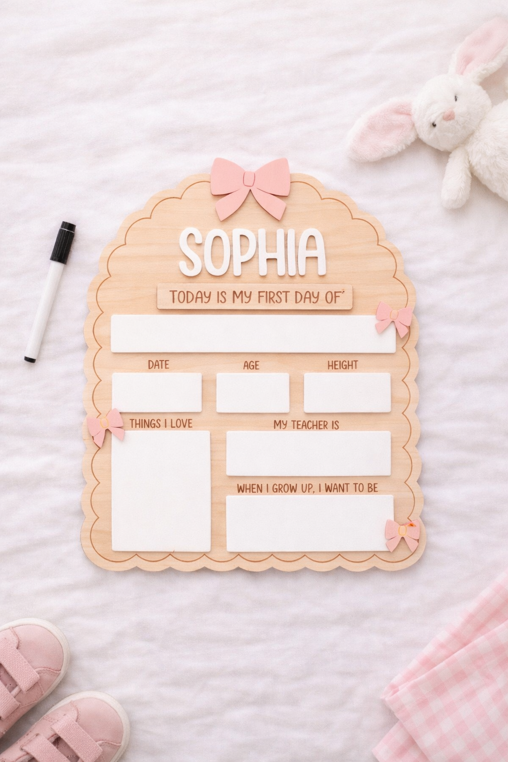 Personalised Reusable First & Last Day of School Memory Board - bows
