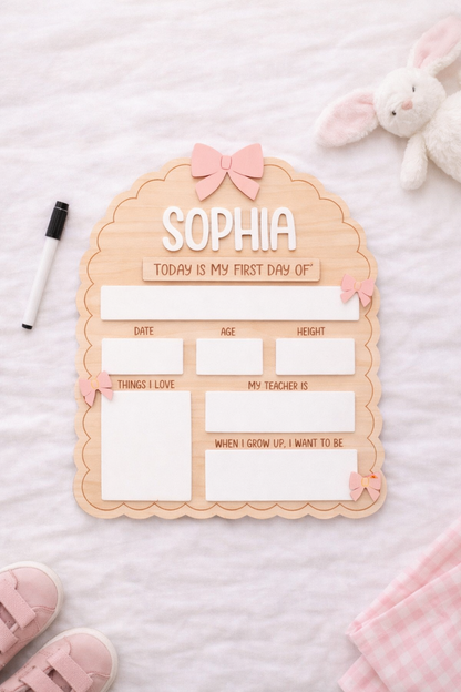 Personalised Reusable First & Last Day of School Memory Board - bows