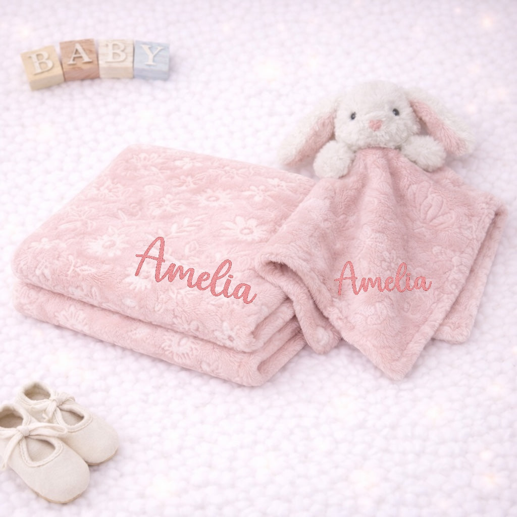 Rose pink rabbit comforter with blanket- personalised