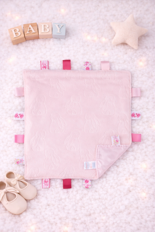 Pale pink rabbit taggy comforter- blank