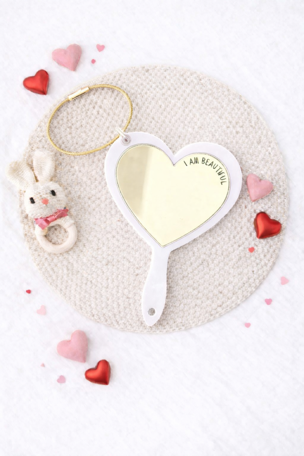 I am beautiful keyring - white