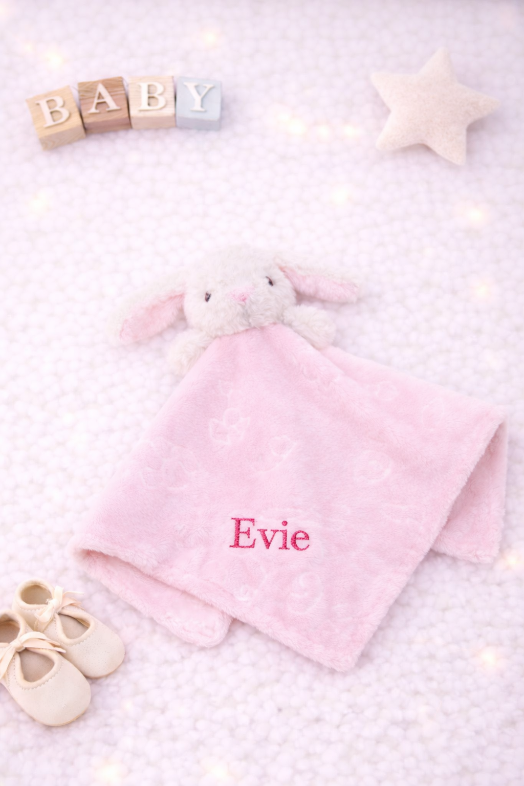 Pale pink rabbit comforter with blanket- personalised