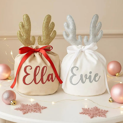 Personalised Christmas Gift Bag – Reindeer Antlers Santa Bag