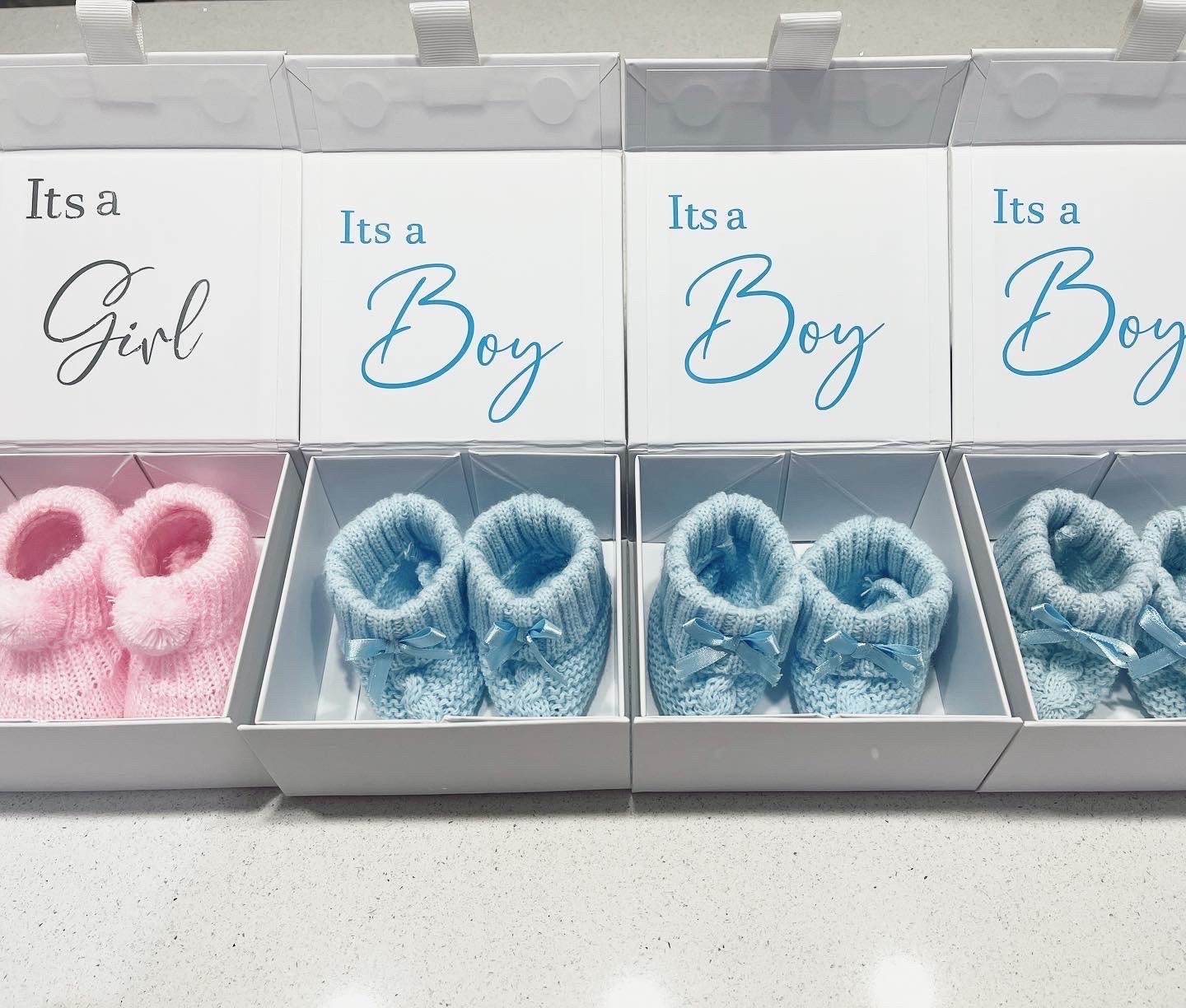 Pregnancy Announcement Baby Booties in Box Gender Reveal