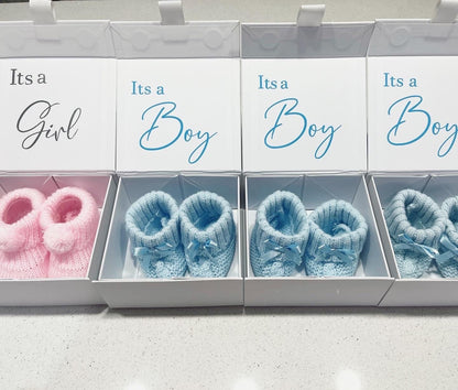 Pregnancy Announcement Baby Booties in Box Gender Reveal