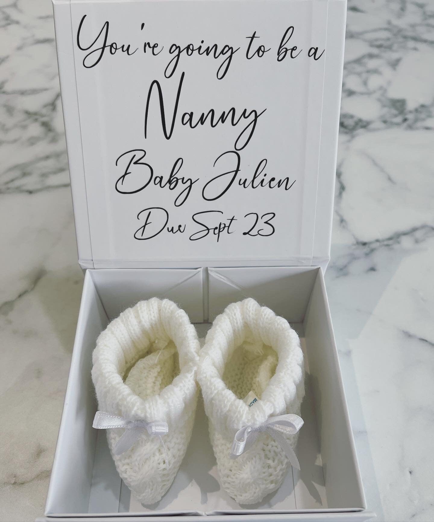Personalised Pregnancy Announcement Box With Booties