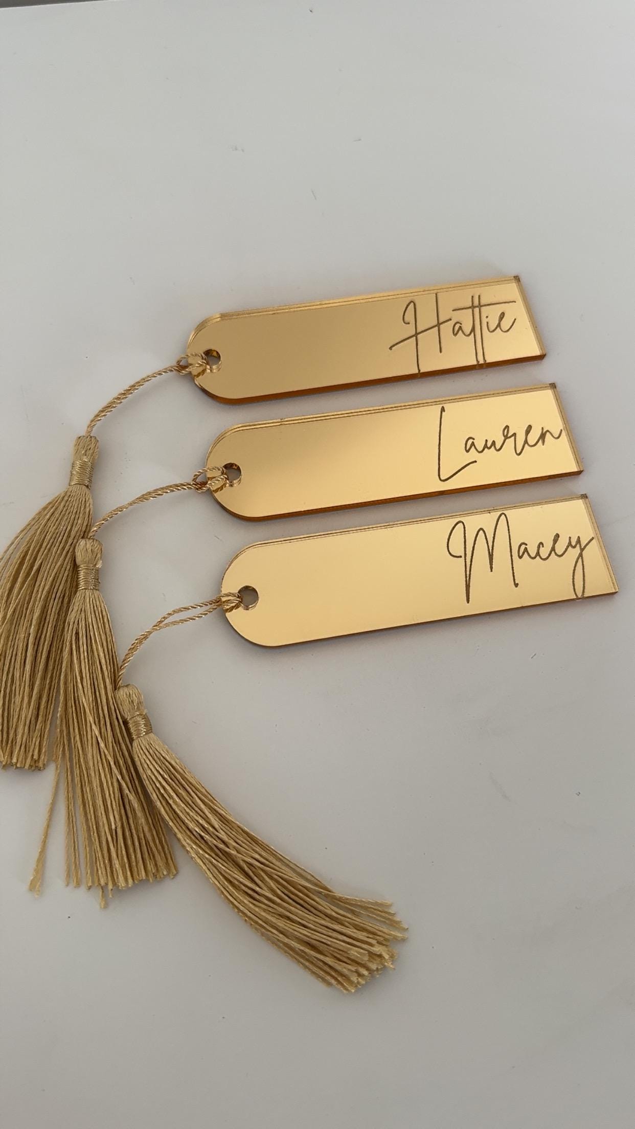 Personalised acrylic name place cards, mirrored place cards for weddings