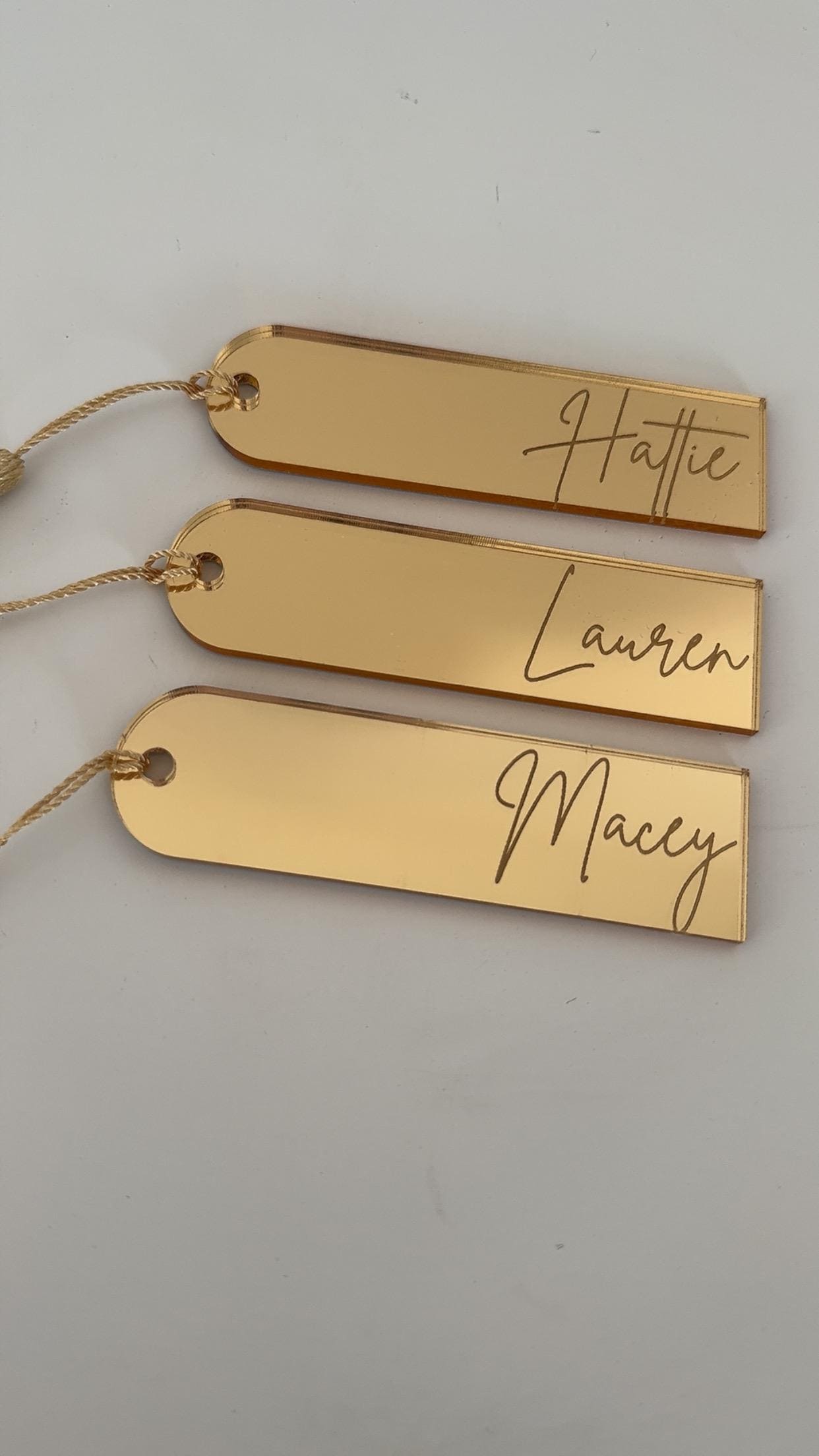 Personalised acrylic name place cards, mirrored place cards for weddings