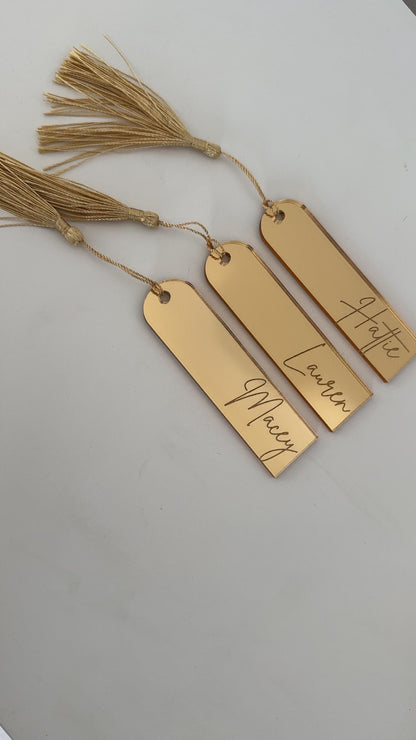 Personalised acrylic name place cards, mirrored place cards for weddings
