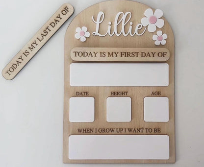 Personalised Reusable First & Last Day of School Memory Board - flowers