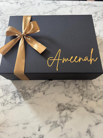 Personalised Large Deep magnetic Gift Box. Bridesmaid gift box, Flower Girl, Wedding gift box with white.Birthday gift box. Any name or text