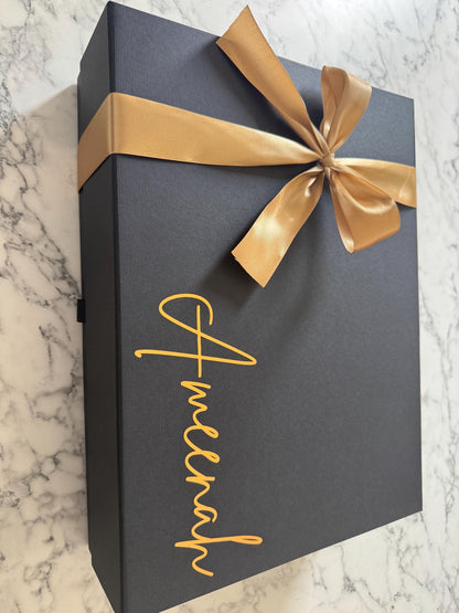 Personalised Large Deep magnetic Gift Box. Bridesmaid gift box, Flower Girl, Wedding gift box with white.Birthday gift box. Any name or text