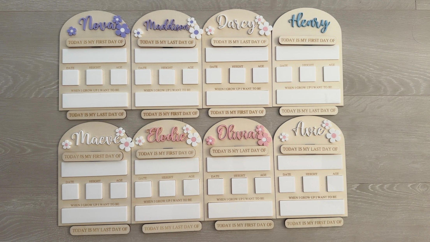 Personalised Reusable First & Last Day of School Memory Board - flowers