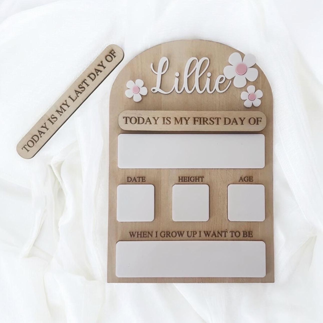 Personalised Reusable First & Last Day of School Memory Board - flowers