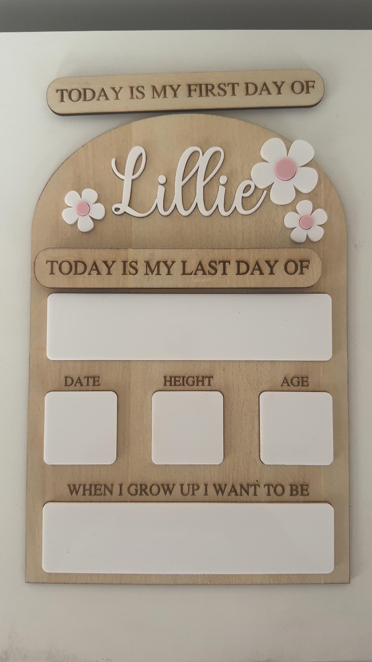 Personalised Reusable First & Last Day of School Memory Board - flowers