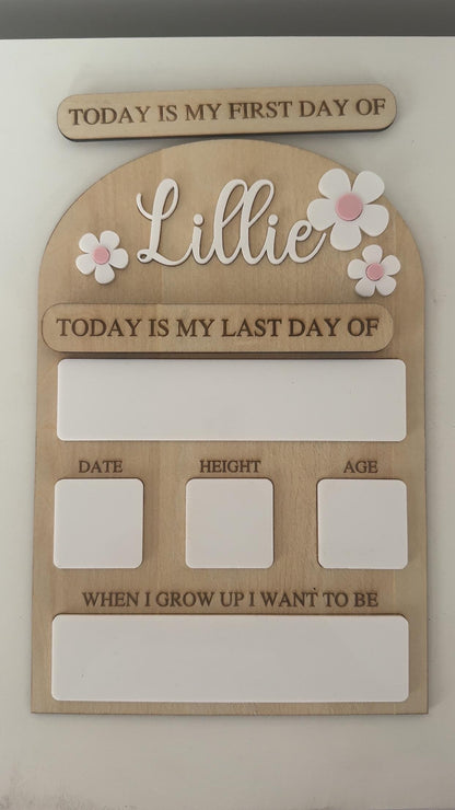 Personalised Reusable First & Last Day of School Memory Board - flowers
