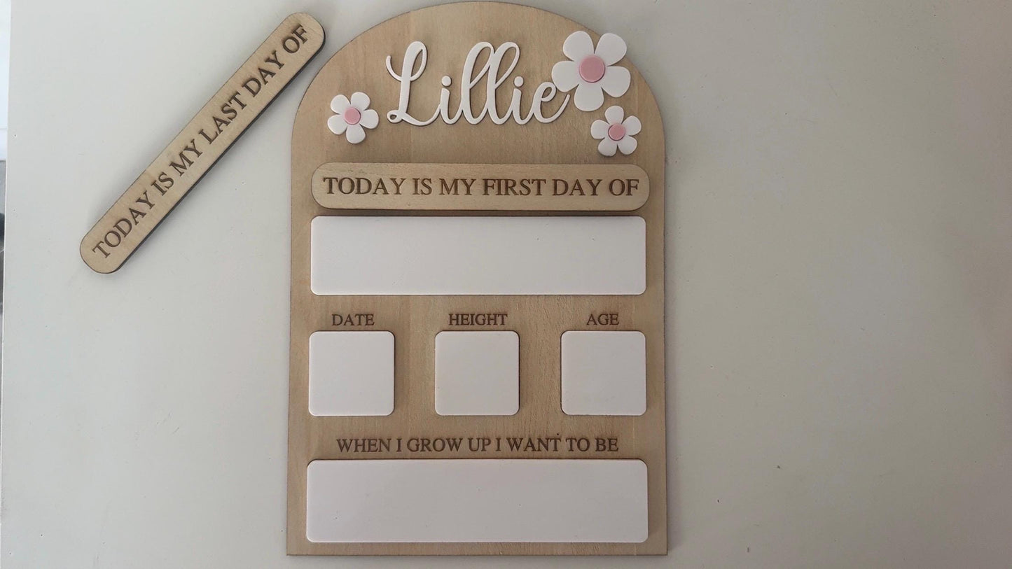 Personalised Reusable First & Last Day of School Memory Board - flowers