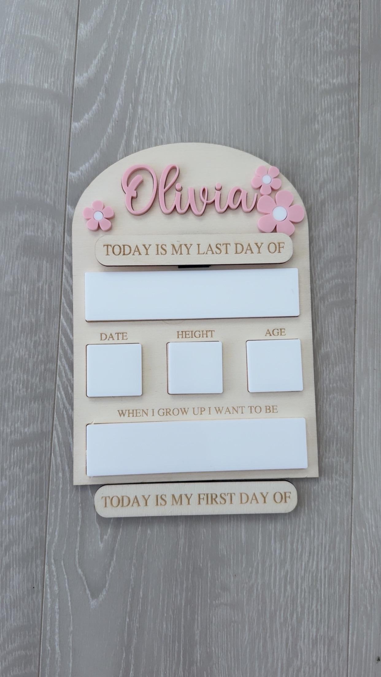 Personalised Reusable First & Last Day of School Memory Board - flowers