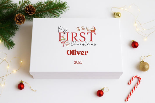 Personalised Large Deep magnetic Gift Box. Christmas gift box, First Christmas box. Babies first Christmas. Christmas Eve box Any name