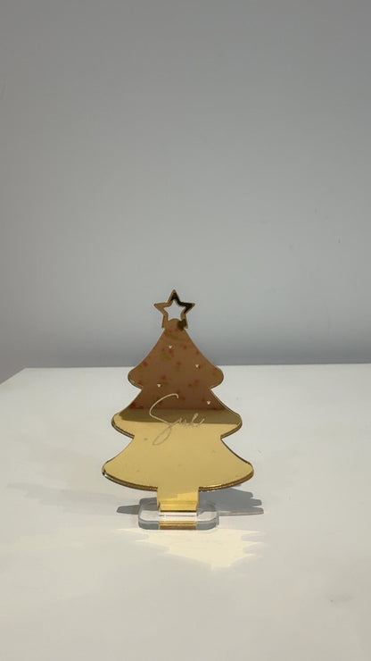 Personalised acrylic name place cards, mirrored place cards for weddings or parties, gold mirror place  acrylic engraved cards tree mat