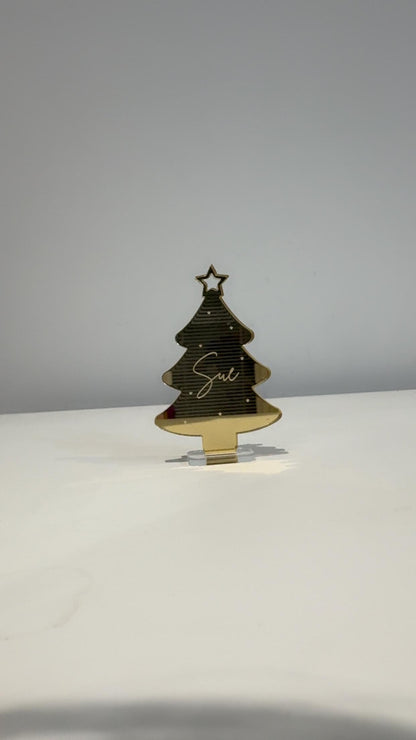 Personalised acrylic name place cards, mirrored place cards for weddings or parties, gold mirror place  acrylic engraved cards tree mat