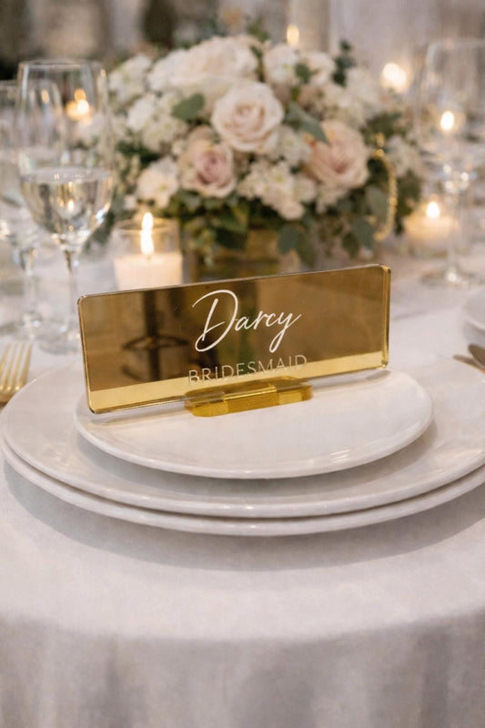 Personalised acrylic name place cards - with stands