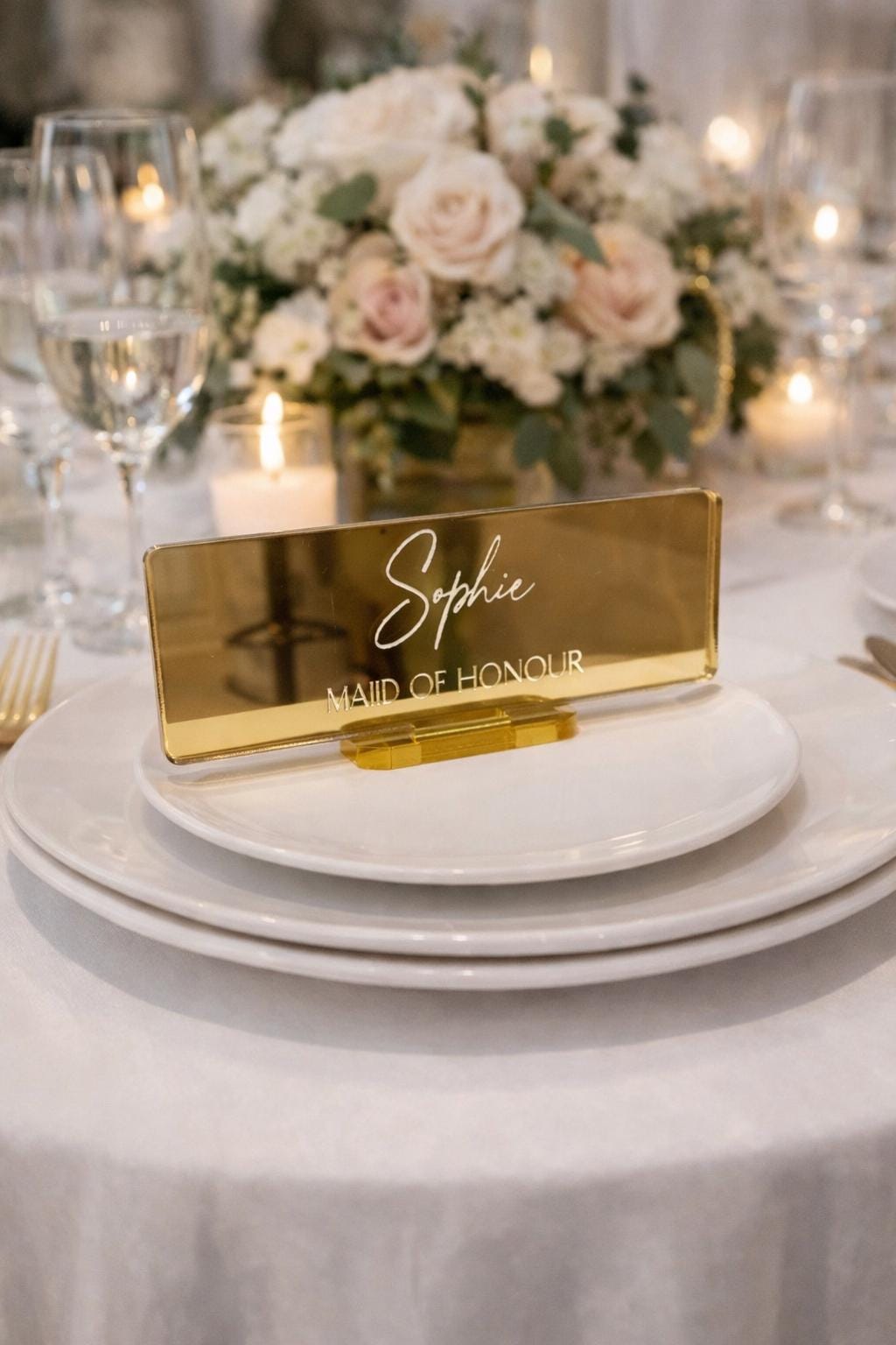 Personalised acrylic name place cards - with stands