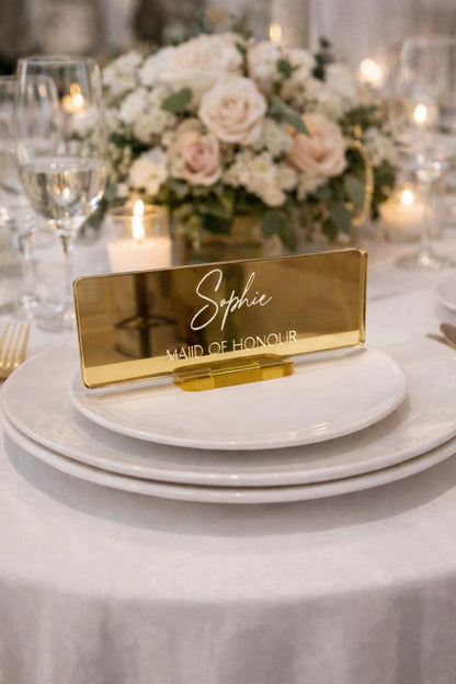 Personalised acrylic name place cards - with stands