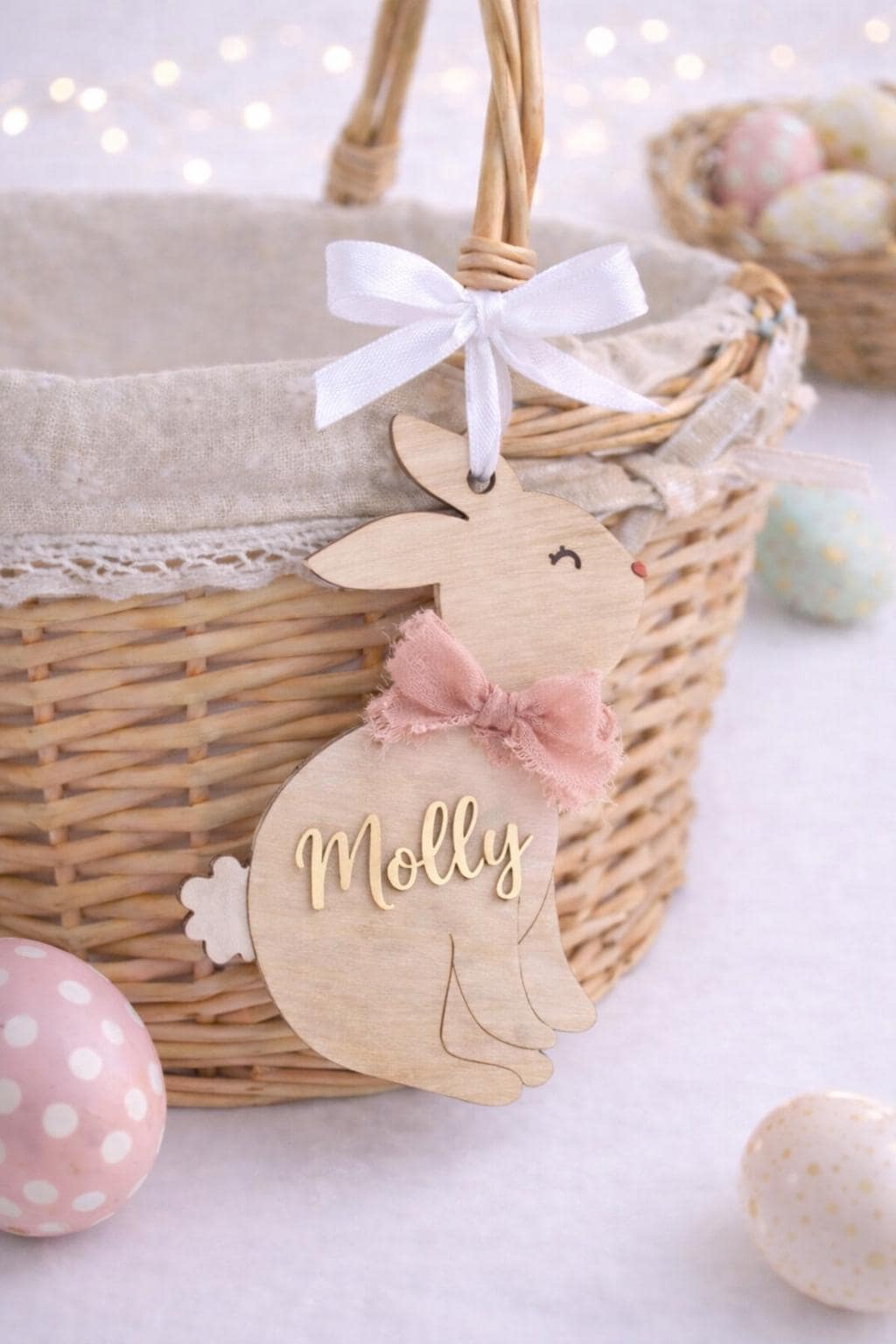Personalised Easter bunny Basket Tag, wooden Bunny Name Tag