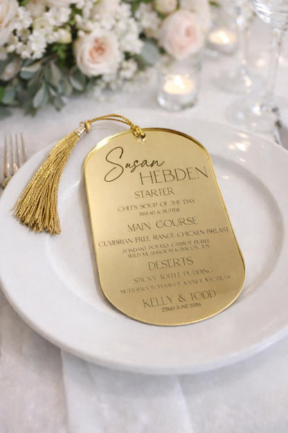 Personalised acrylic name place cards - menu
