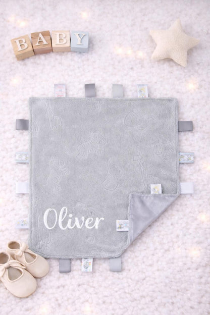 Personalised Baby Taggie with Embroidered Baby Name.