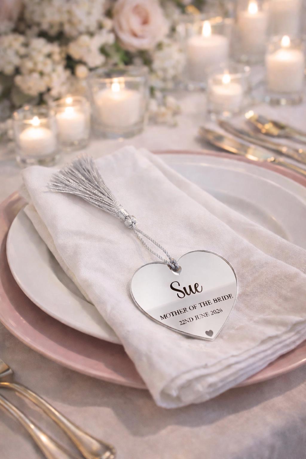 Personalised acrylic name place cards - hearts