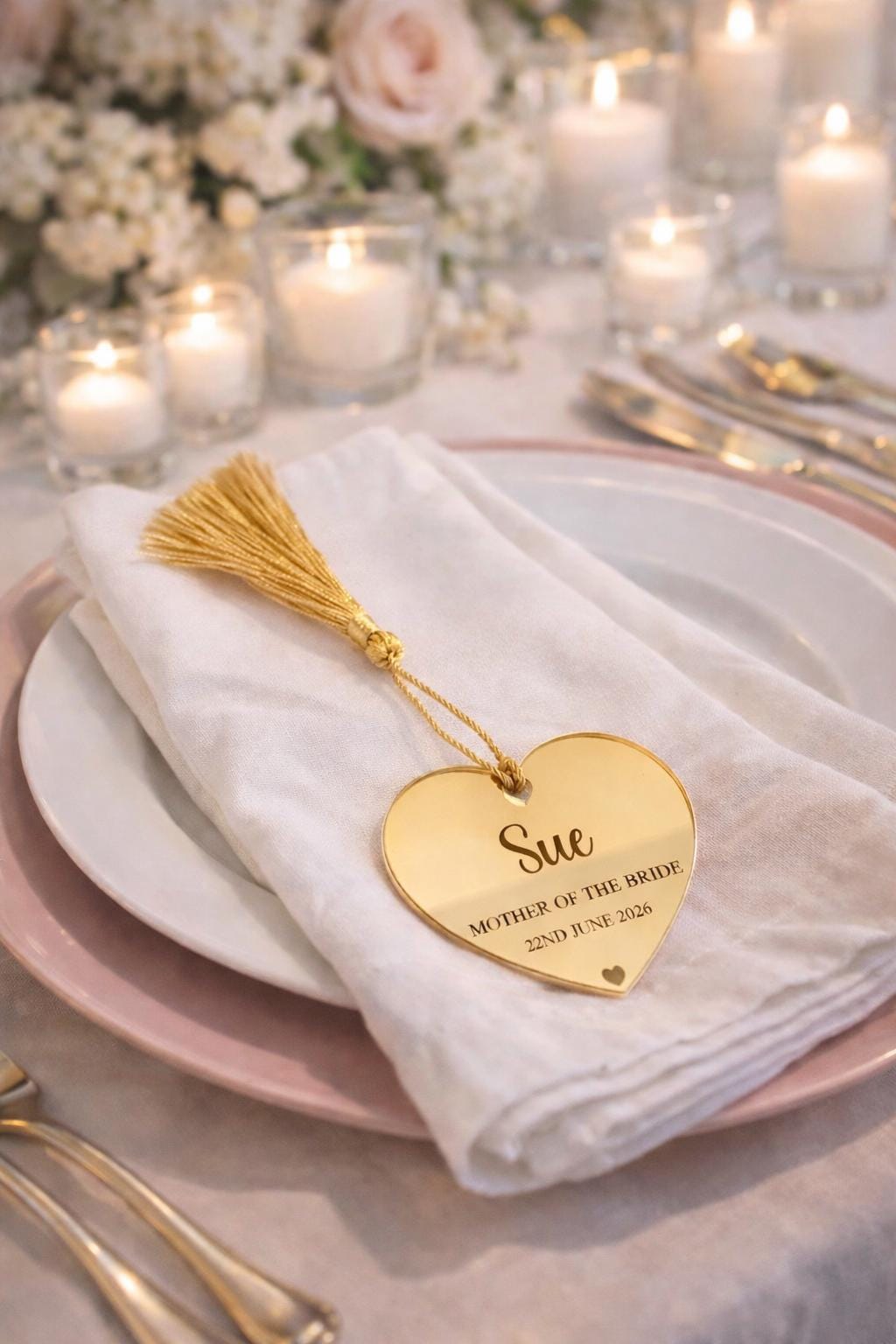Personalised acrylic name place cards - hearts
