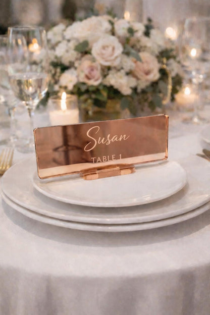 Personalised acrylic name place cards - with stands