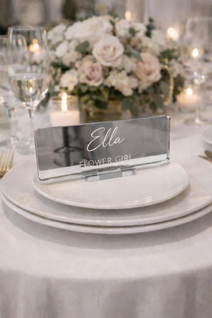 Personalised acrylic name place cards - with stands