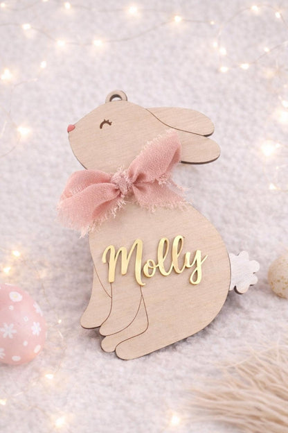 Personalised Easter bunny Basket Tag, wooden Bunny Name Tag