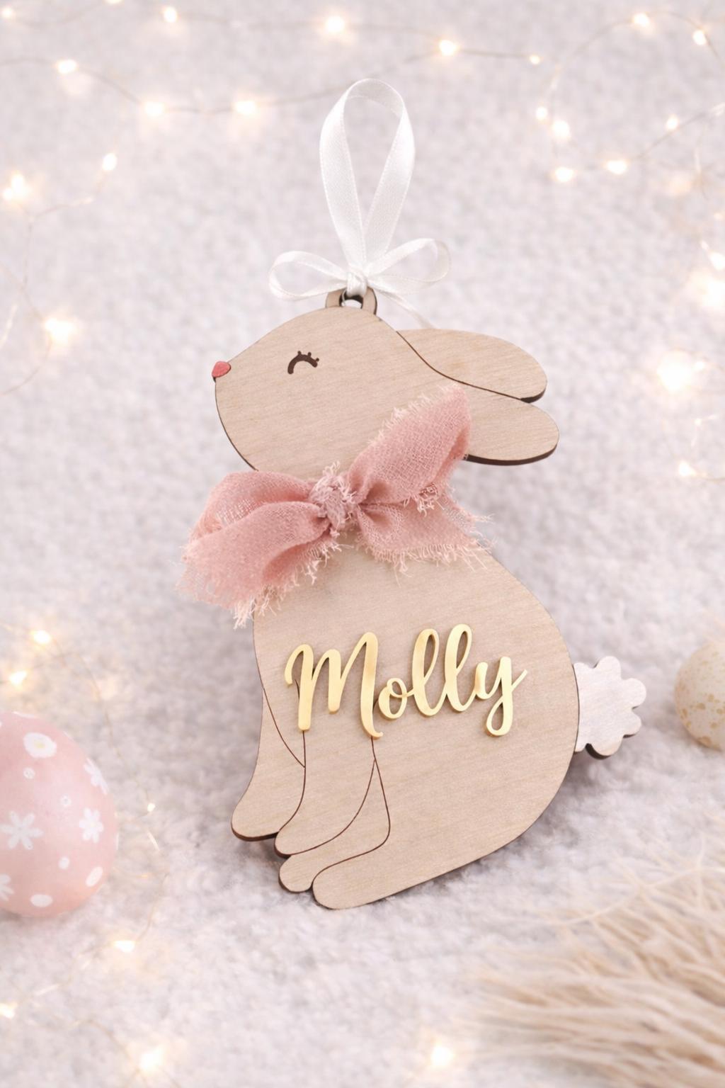 Personalised Easter bunny Basket Tag, wooden Bunny Name Tag