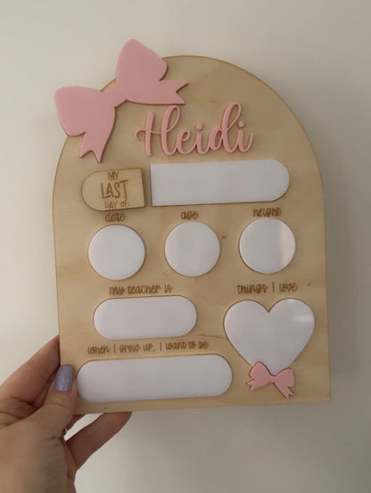 Personalised Reusable First & Last Day of School Memory Board - bow