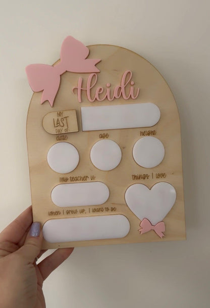 Personalised Reusable First & Last Day of School Memory Board - bow